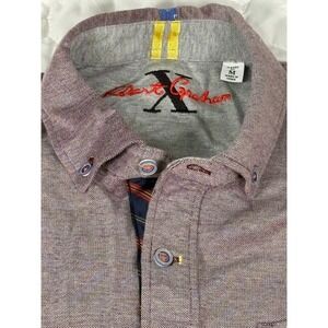 Robert Graham Mens Jersey Knit Button Down Shirt Medium Long Sleeve Cotton Blend